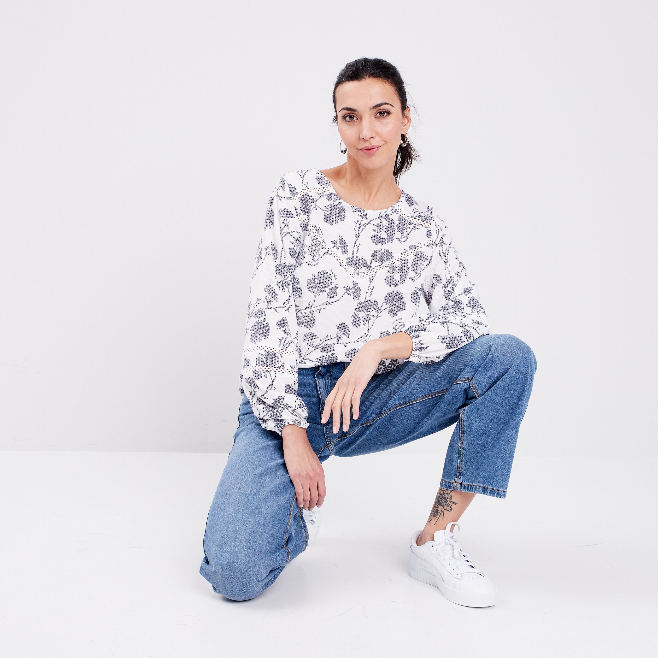 T-shirt manches longues Creeks bleu femme | La Halle