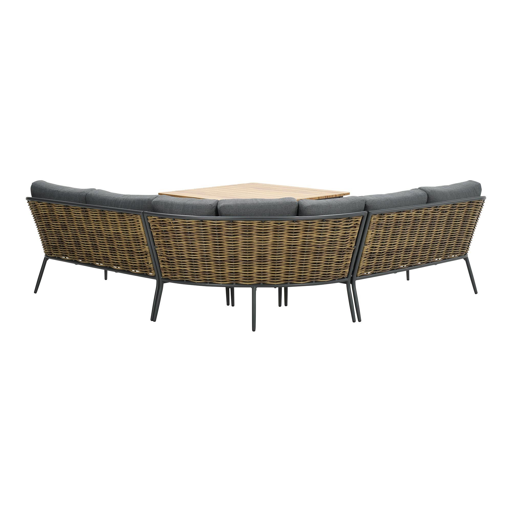 GMD Living Eckbankgruppe BALI, (Gartensitzgruppe / Gartenessgruppe, 4-tlg., bestehend aus 3 Bankteilen und einem Tisch), stilvolles Set in auffälligem Material-Mix