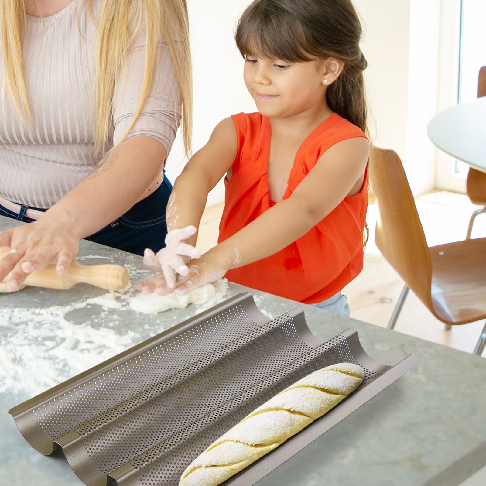 Homewit Baguetteblech Baguetteblech aus Kohlenstoffstahl und Antihaftbeschichtung Rostschutz, Kohlenstoffstahl, (1-St., 38,5*28,5*3,5 cm, 3 Brotrillen), für Küchen, Bäckereien und Restaurants