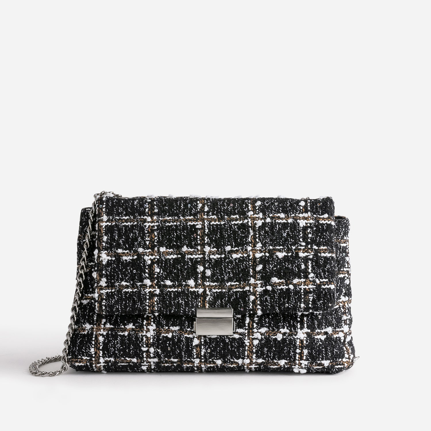 Sac TEXTO noir textile façon tweed à carreaux