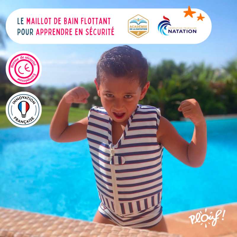 Maillot de bain flottant : Marinière Blanc