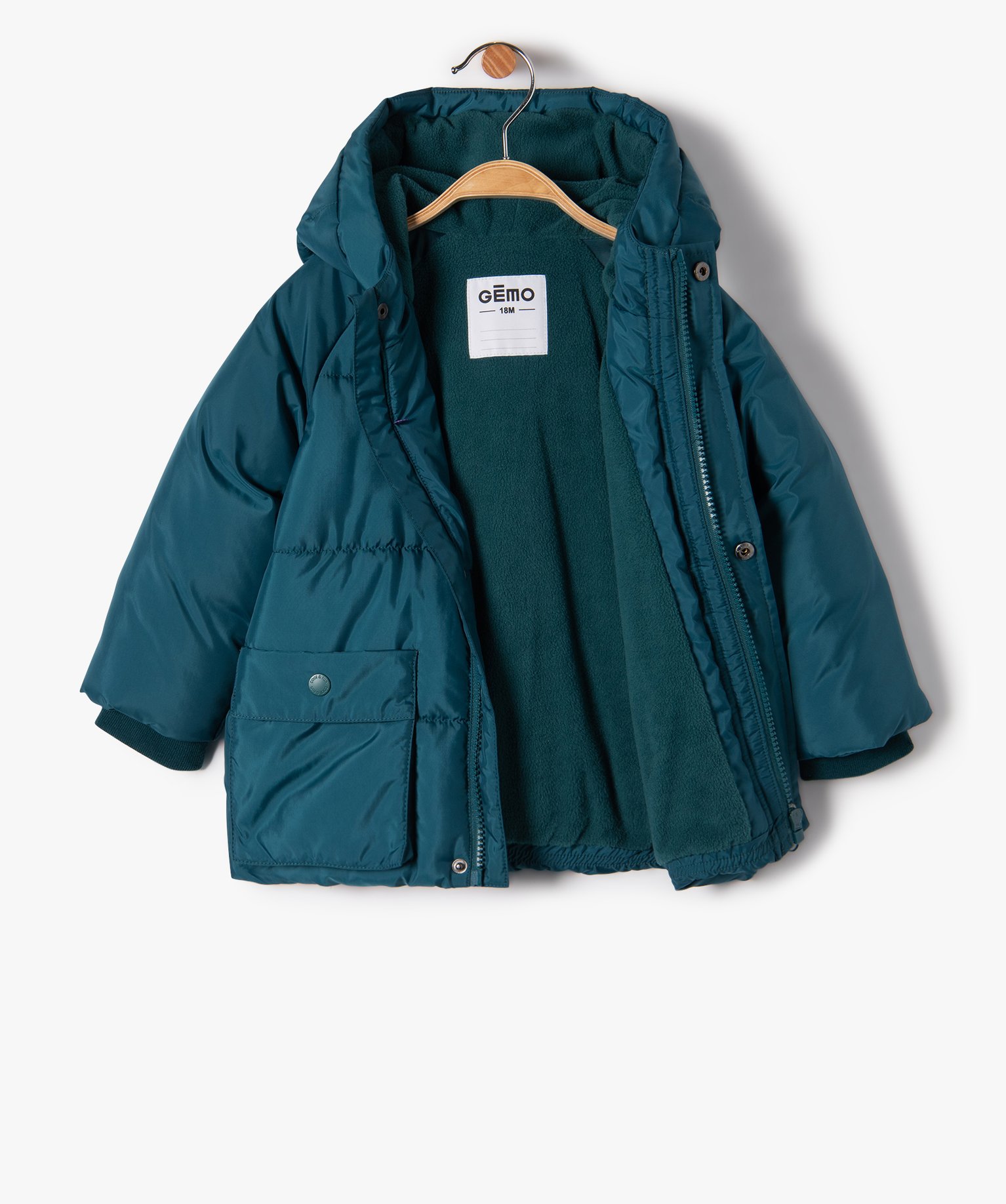 Blouson bébé Garçon chaud à capuche et doublure polaire bleu | GEMO