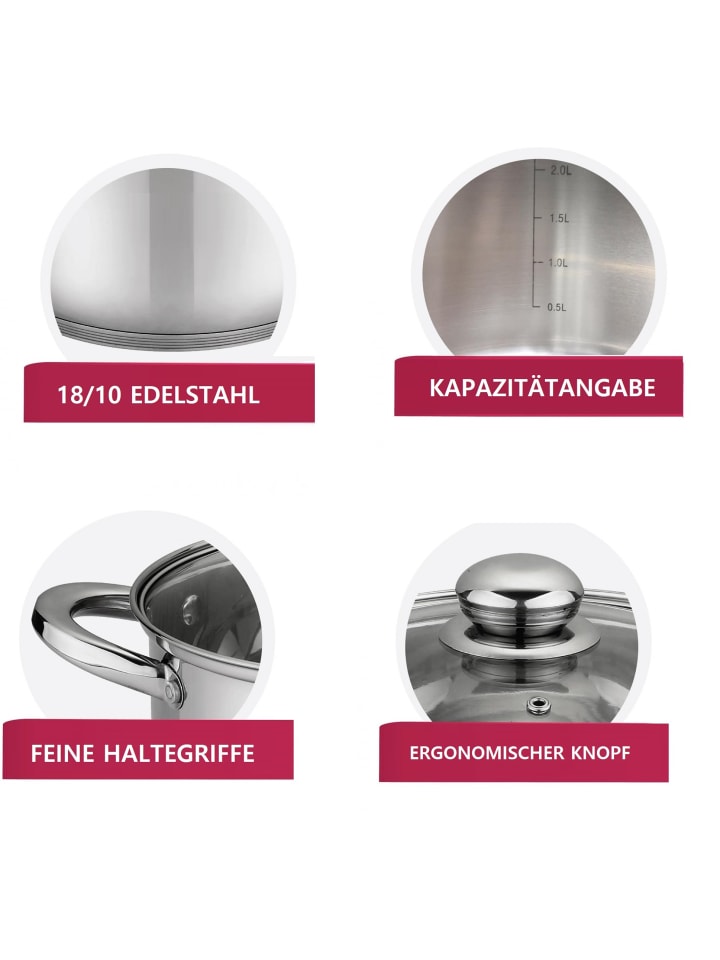 COFI 1453 12-tlg Edelstahl Kochgeschirrset Deckel Induktion Kochtopf Topf in Silber günstig kaufen onesize