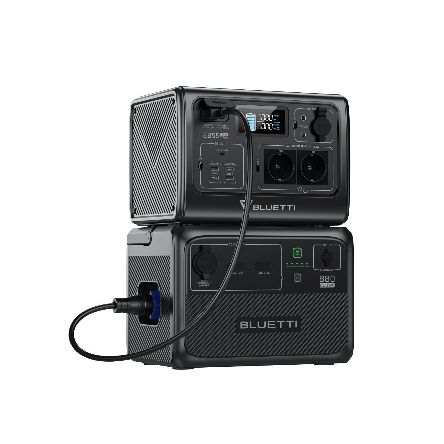 BLUETTI Stromerzeuger EB55 Solar Generator mit B80 Solar Batterie, (2 700W AC Ausgängen, 700W/1343Wh LiFePO4 Batterie-Backup), für Reise, Camping, Stromausfall