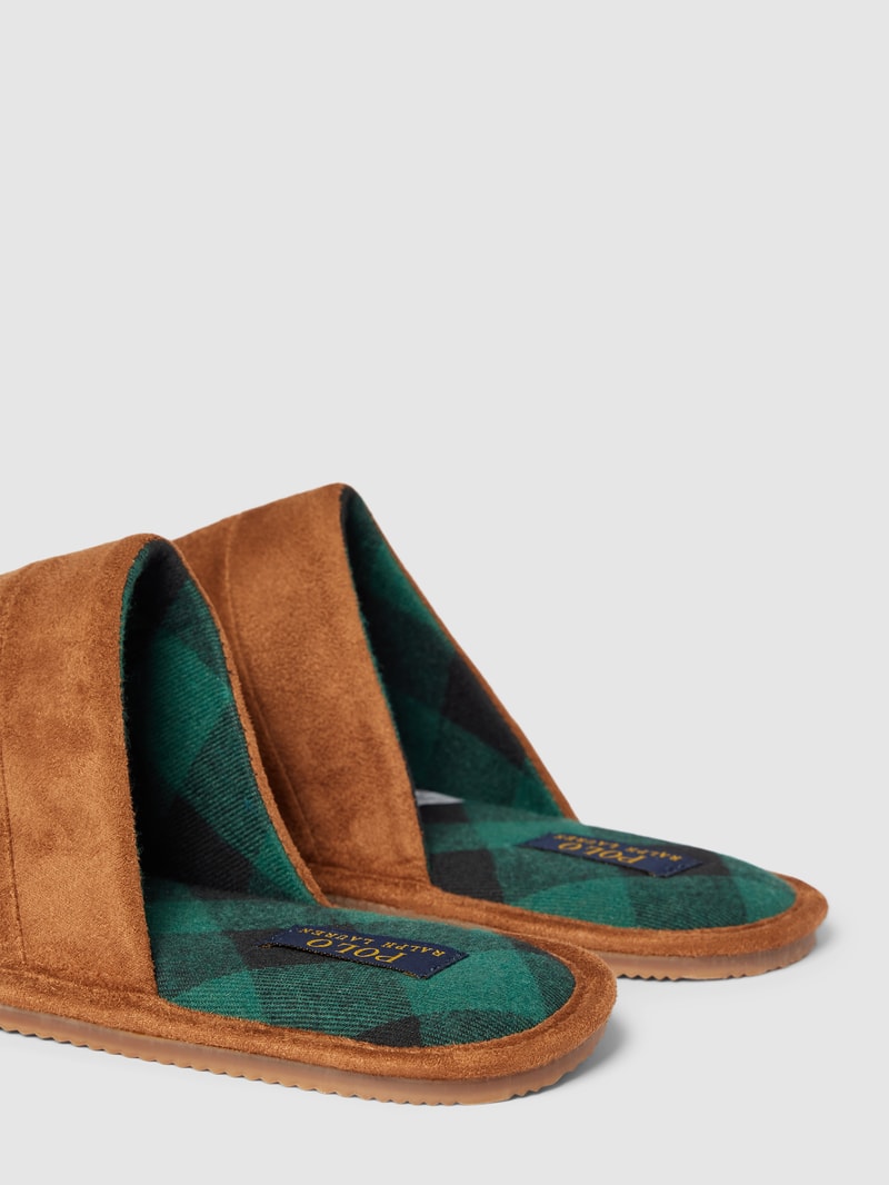 Hausschuhe mit Label-Stitching Modell 'KLARENCE' in cognac