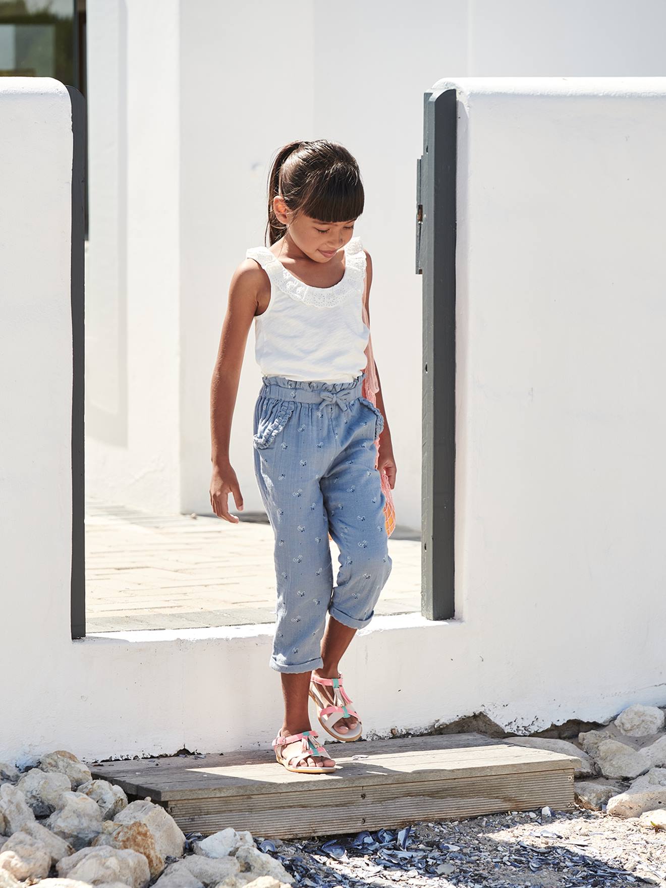 Pantacourt en gaze de coton fille blush