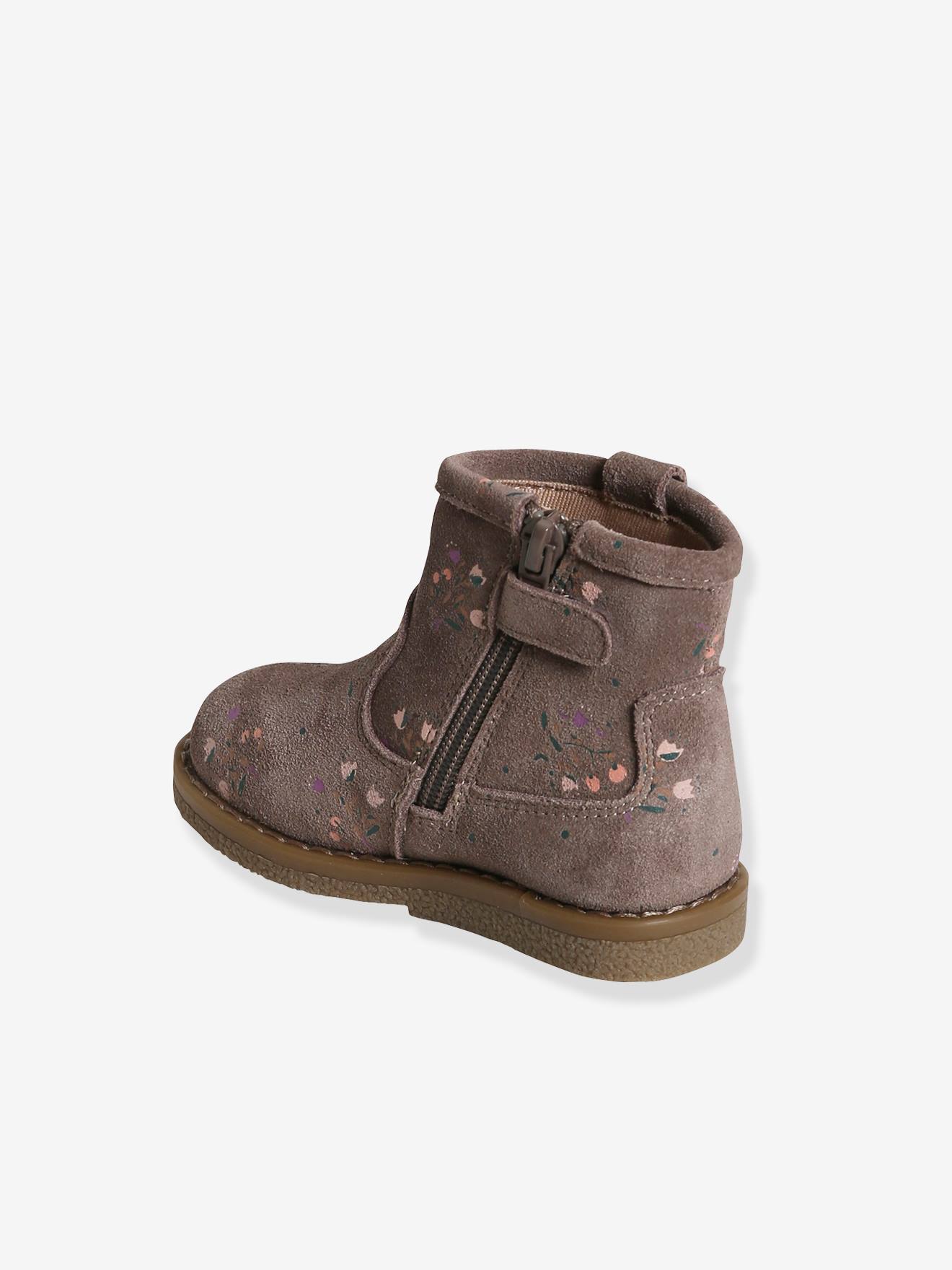 Boots zippés en cuir imprimé bébé fille taupe