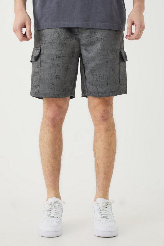 Tall strukturierte Cargo-Shorts mit elastischem Bund