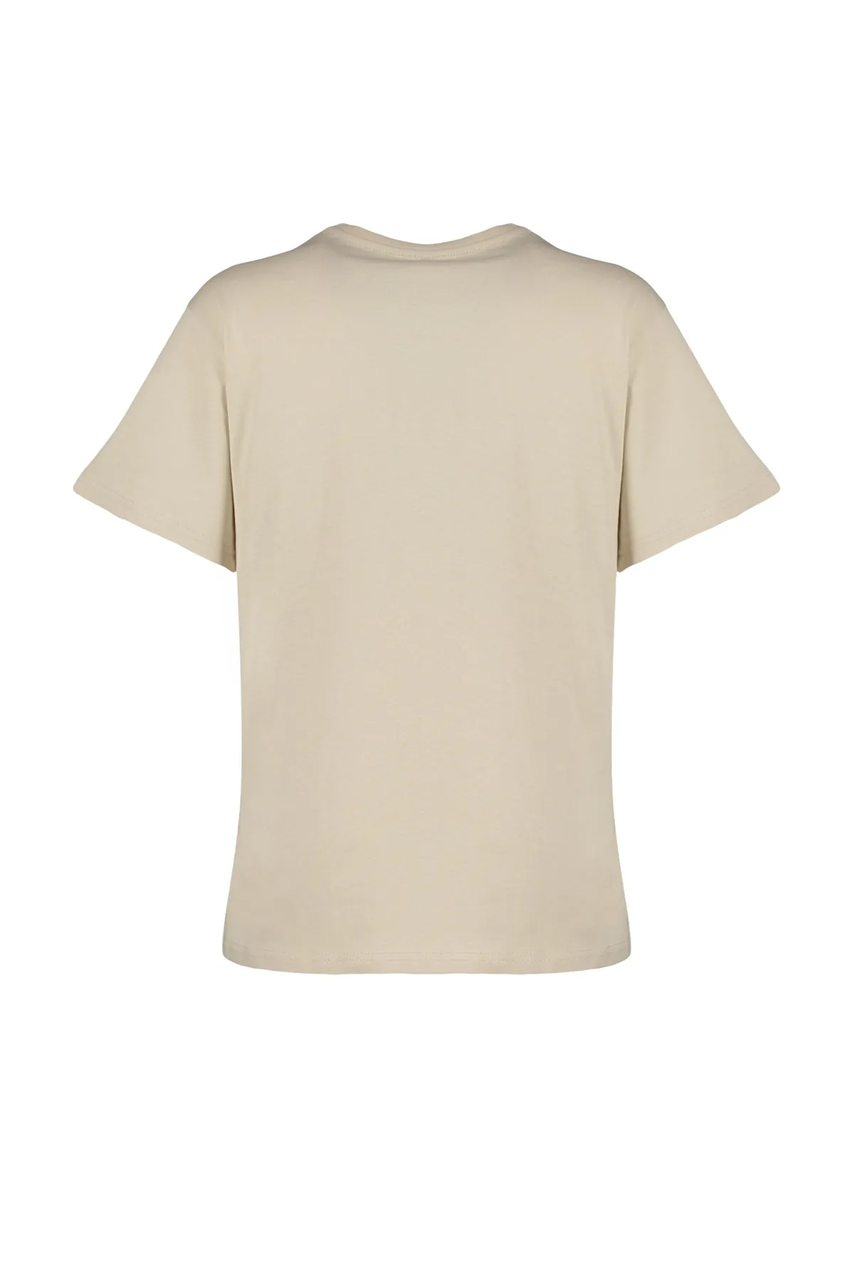 Trendyol Collection  Hochwertiges Stone-Strick-T-Shirt aus 100 % Baumwolle mit Print in Übergröße/weiter Passform und Rundhalsausschnitt TWOSS23TS00282