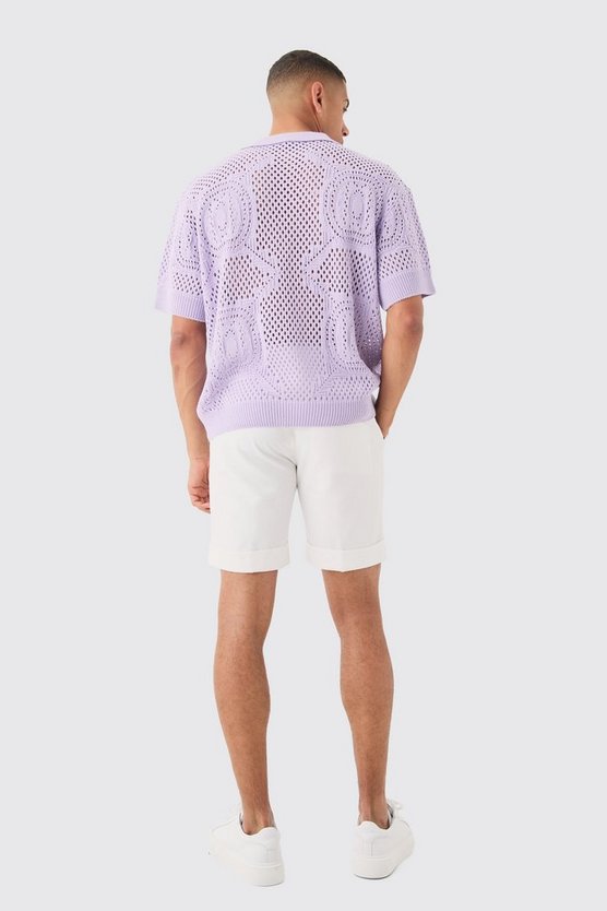 Kastiges strukturiertes Oversize Poloshirt in Lila