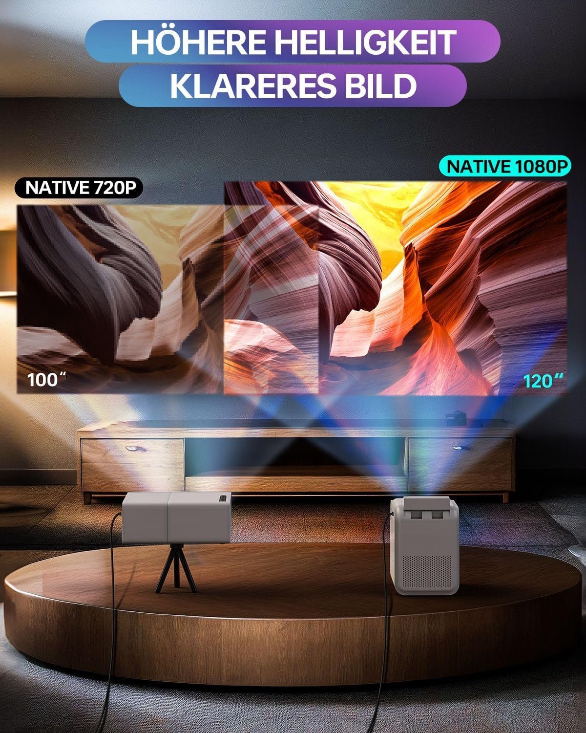 QIAOLET Portabler Projektor (200 lm, 1920 x 1080 px, Bluetooth und 5G WiFi Native Tragbarer Kompatibel mit Handy,iPhone)