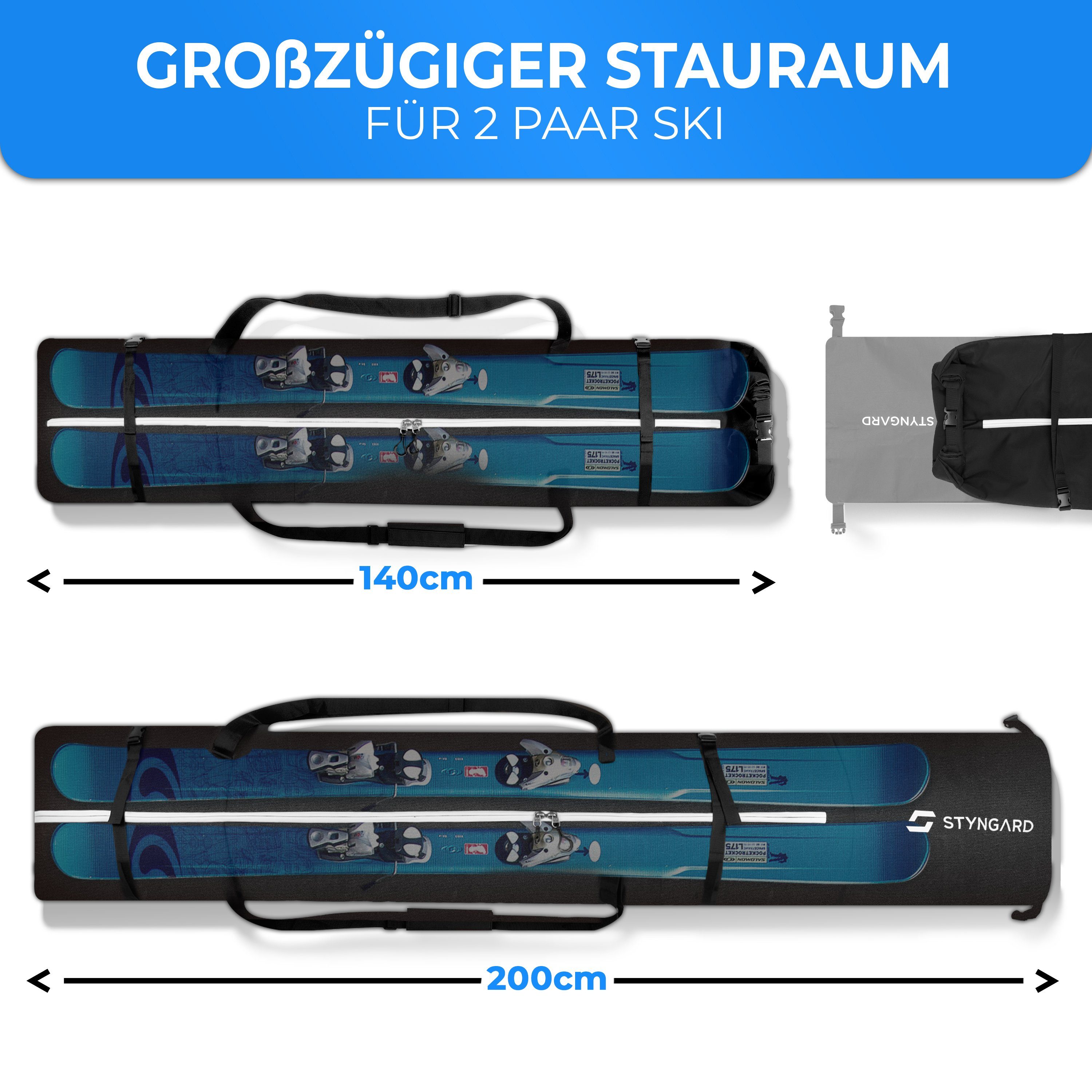 Styngard Skitasche KITZBÜHEL, 2 Paar Ski mit Rolltop [XXL - für 2 x 140 cm bis 200 cm]