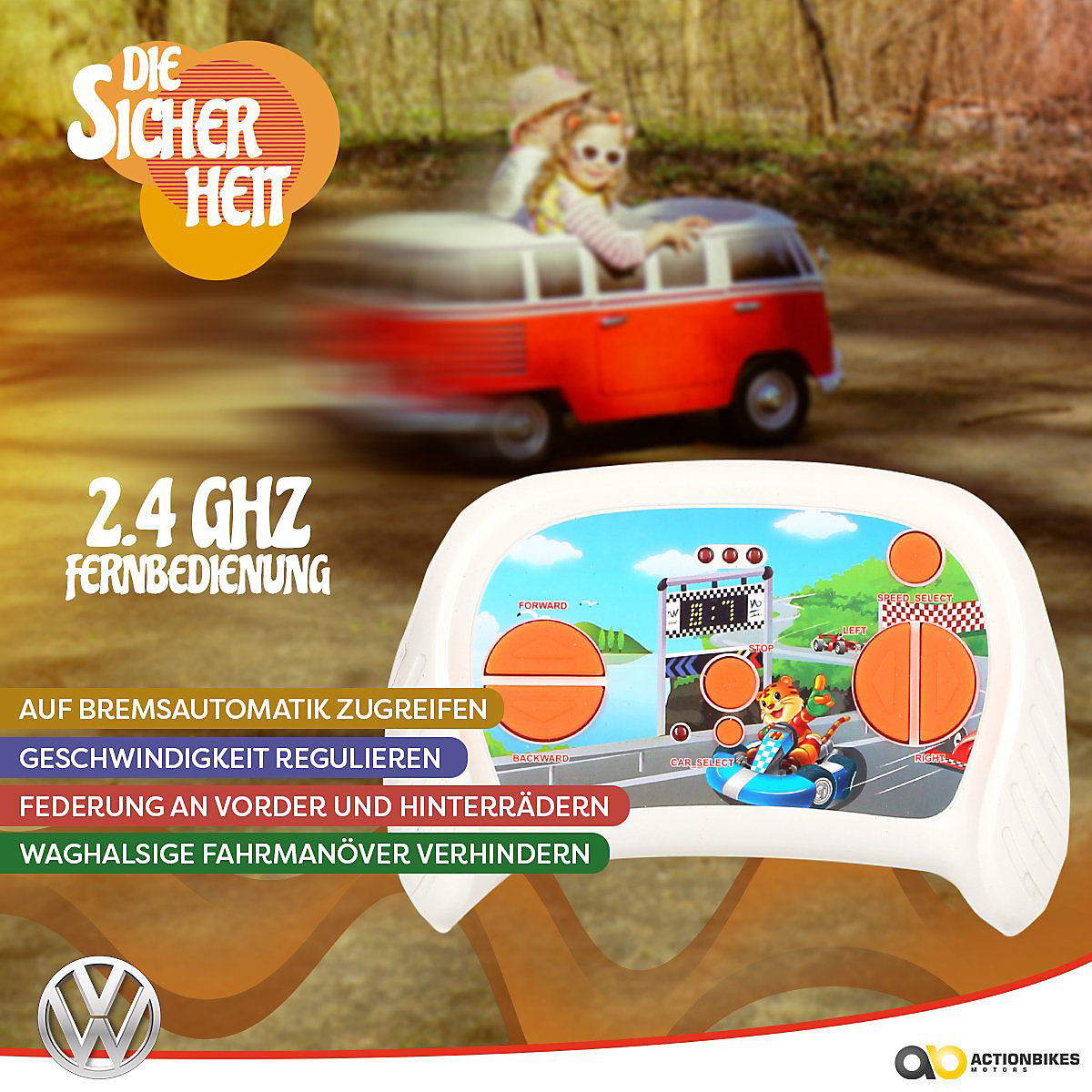 Kinder Elektroauto VW Bus Bulli T1 Samba Camper Lizenziert - 2x35 Watt - Kinderauto mit Fernbedienung - Soundmodul