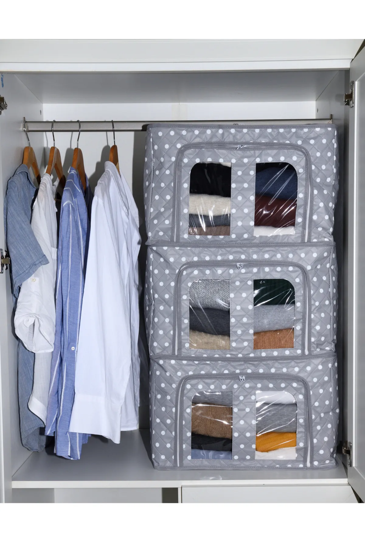 Seryat  3-teiliges Fenster-Organizer-Set mit gepunktetem Stahlrahmen, mittelgroße Aufbewahrungstasche, Draht-Aufbewahrungstasche, 40 x 50 x 30 cm, Pullover-Tasche