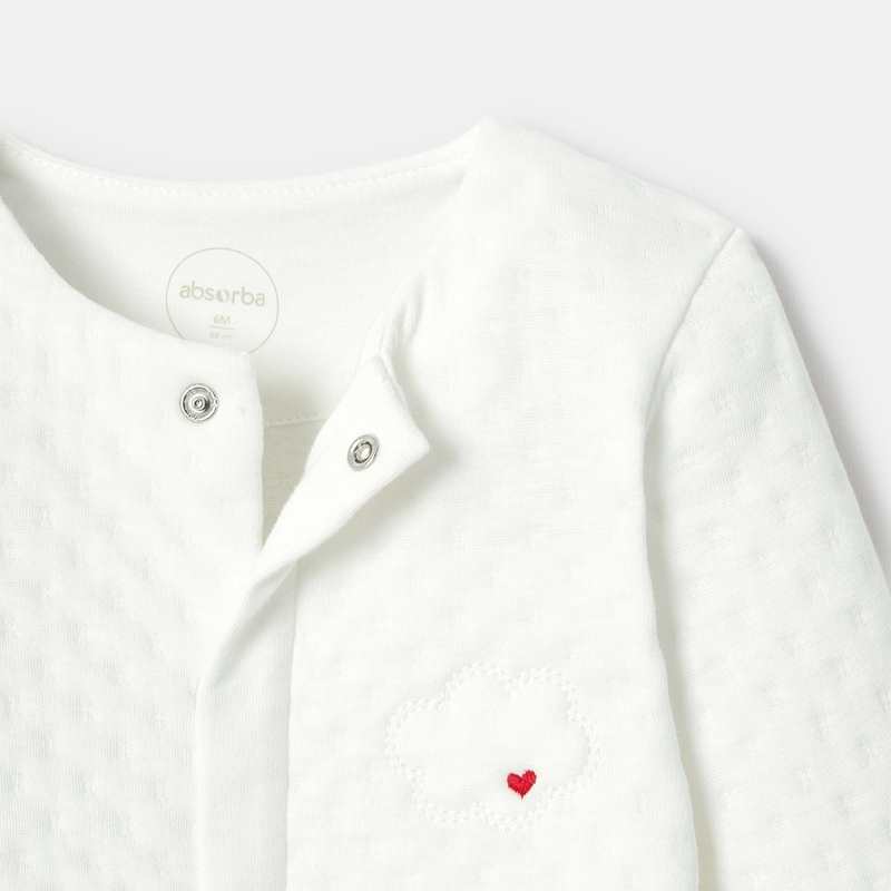 Pyjama pieds et mains amovibles en molleton reliefé 2 en 1 blanc naissance Absorba