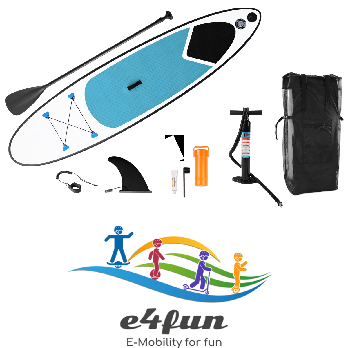 designed4inspiration e4fun Stand Up Paddle Board Türkis 305 x 71 x 10 cm, Allround-Board