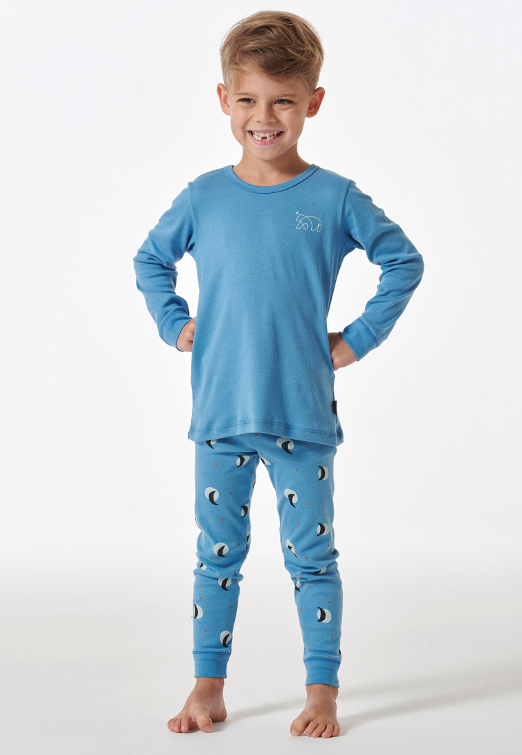 Schlafanzug lang Organic Cotton Bündchen Sterne Monde hellblau - Natural Love