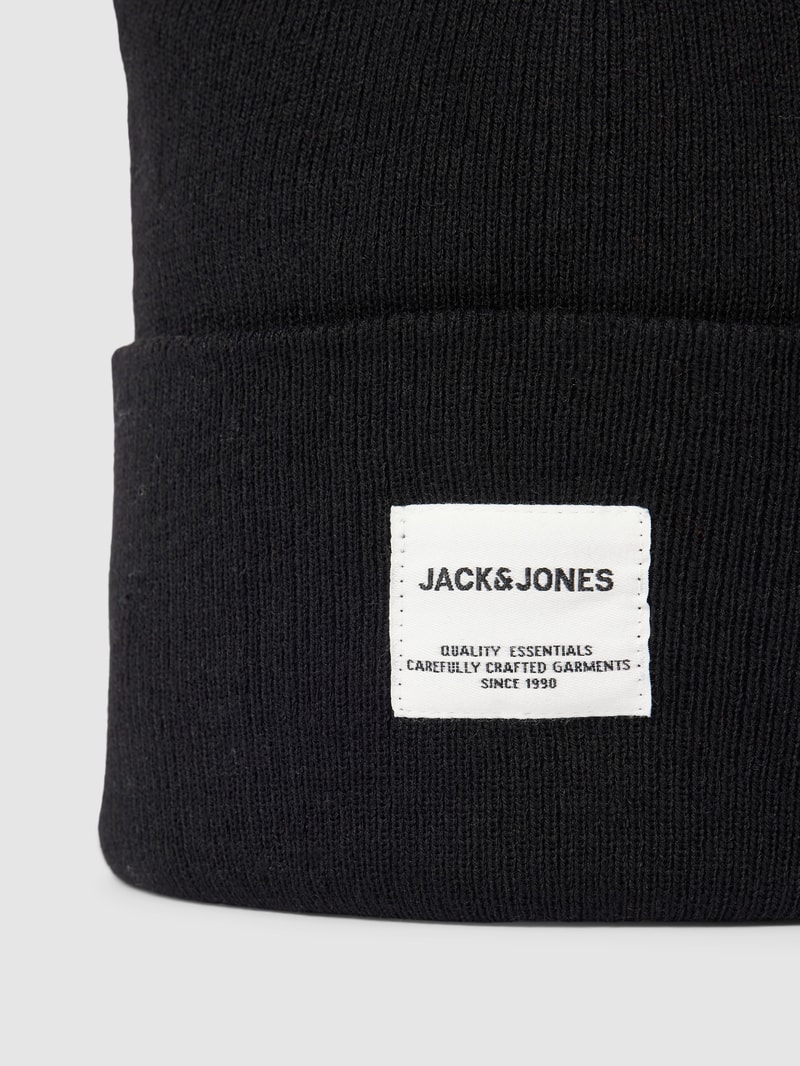 Beanie in unifarbenem Design mit breitem Umschlag in schwarz