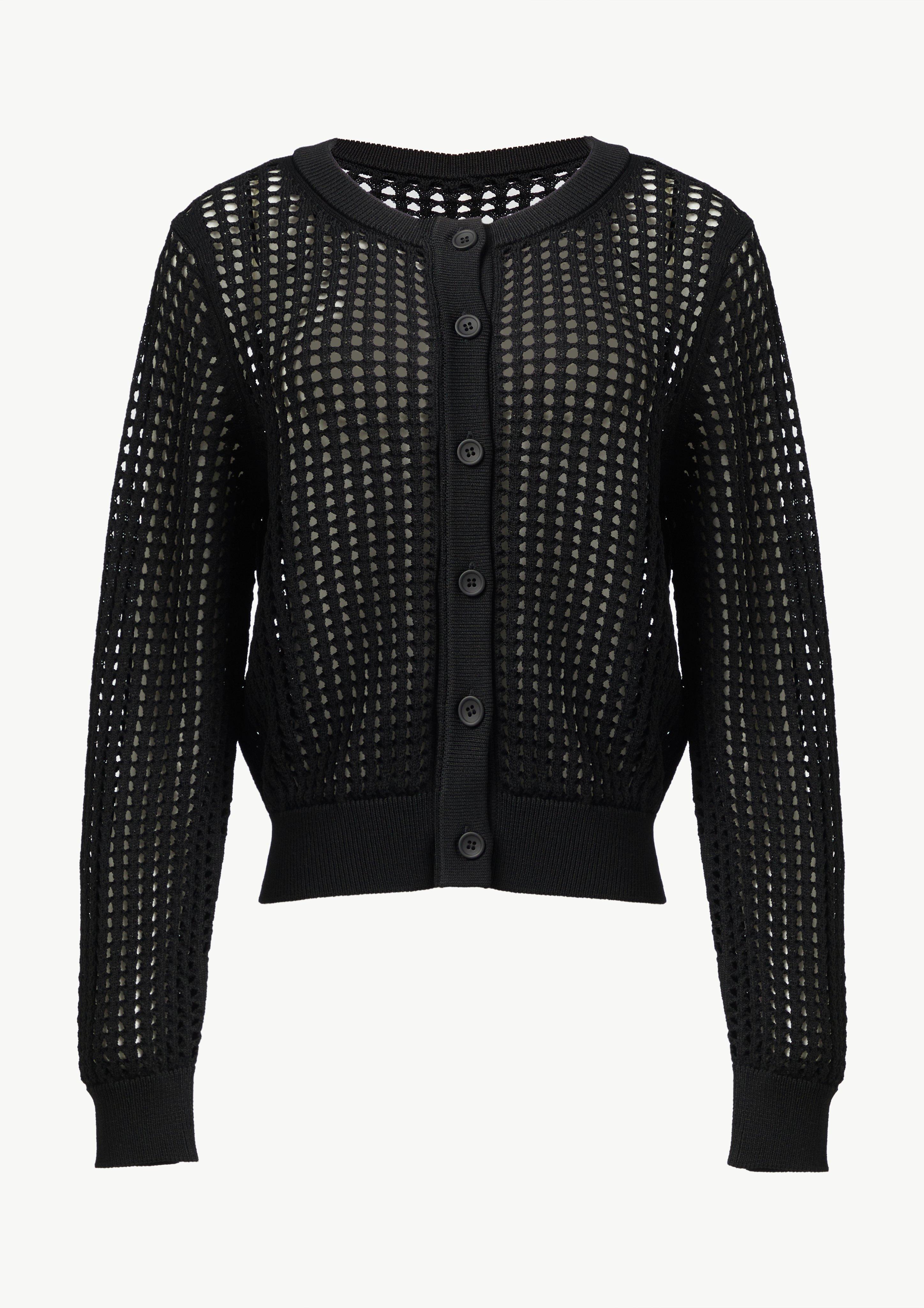 Transparente Strickjacke aus Ajourstrick - schwarz