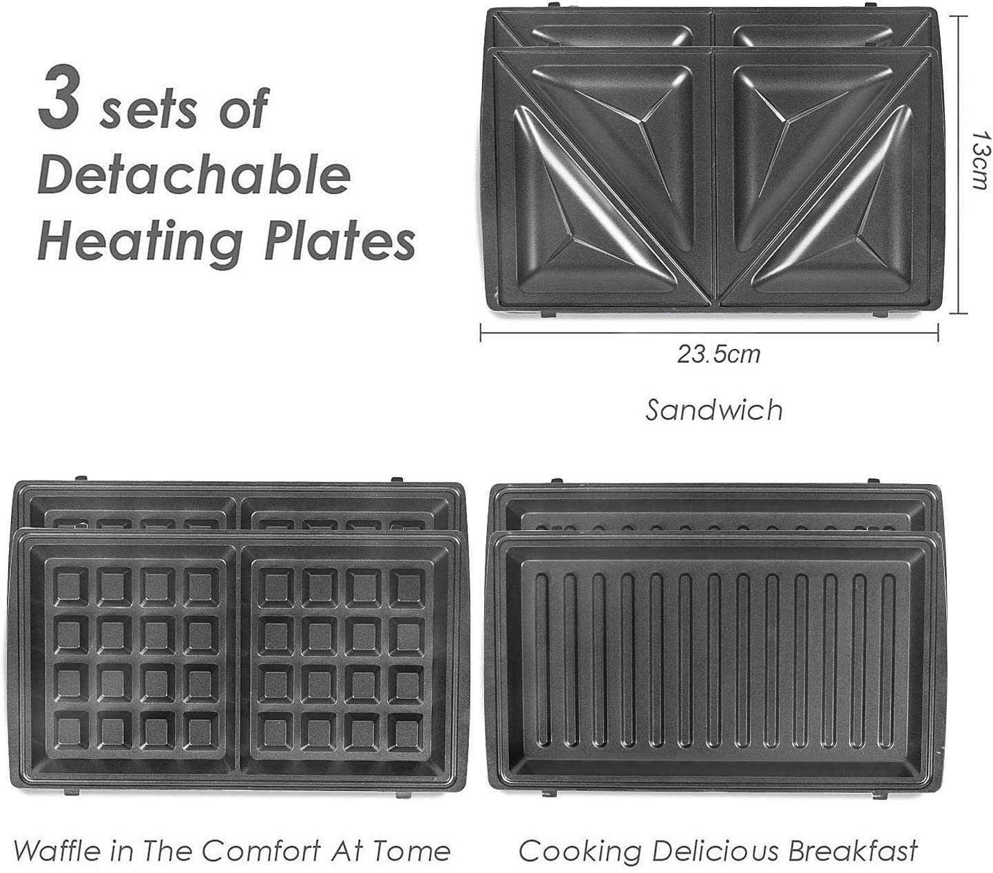 OZAVO 3-in-1-Sandwichmaker OZ320, 750 W, Waffeln, Paninitoaster, Grillplatten, abnehmbar