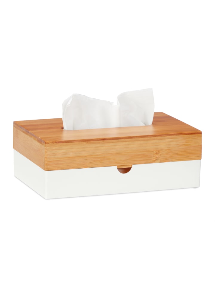 relaxdays Tücherbox in Weiß/ Natur- (B)23,5 x (H)8,5 x (T)15 cm günstig kaufen onesize