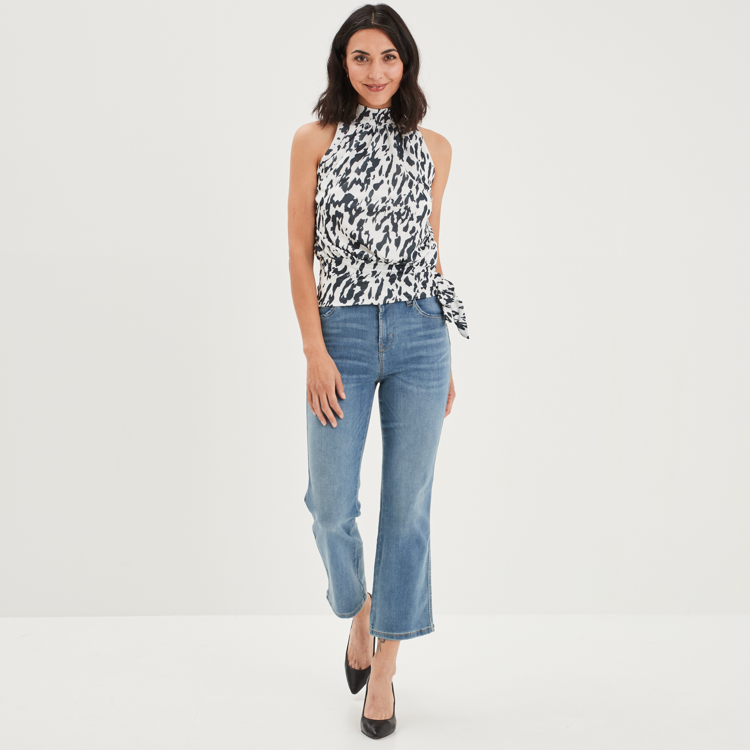 Débardeur col montant noeud taille ecru femme | La Halle