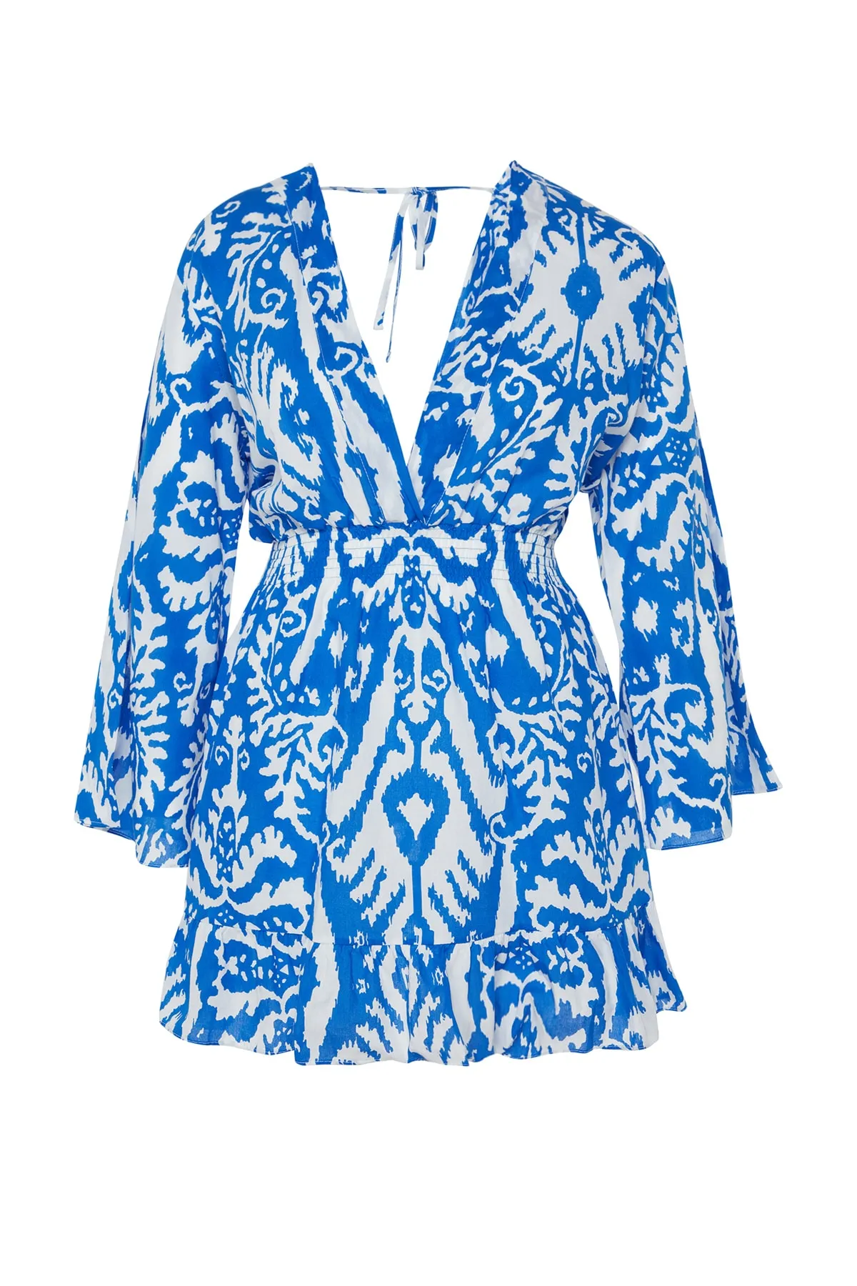 Trendyol Curve  Blaues ethnisches Skater-Mini-gewebtes Strandkleid in Übergröße TBBSS23AH00114