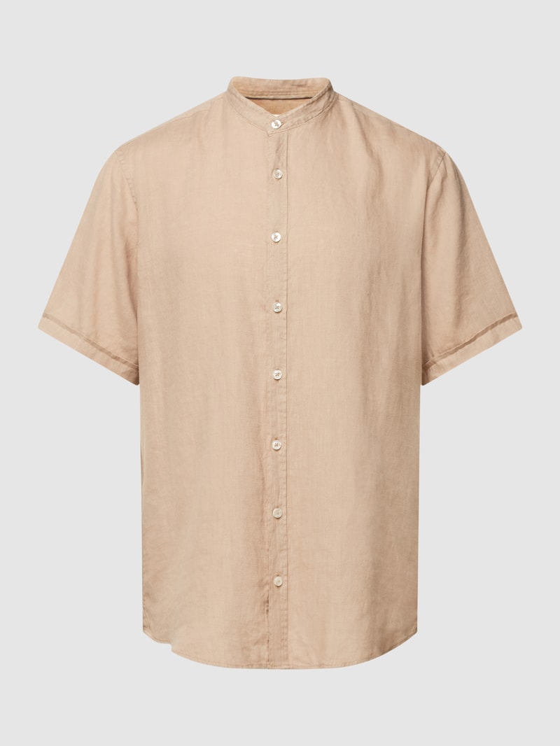 Regular Fit Leinenhemd mit Maokragen in beige
