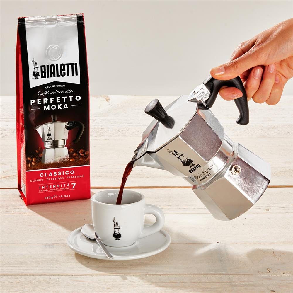 BIALETTI Espressokocher Moka Express, 2 Tassen, Aluminium, Kaffeekocher, Mokkakanne, silber