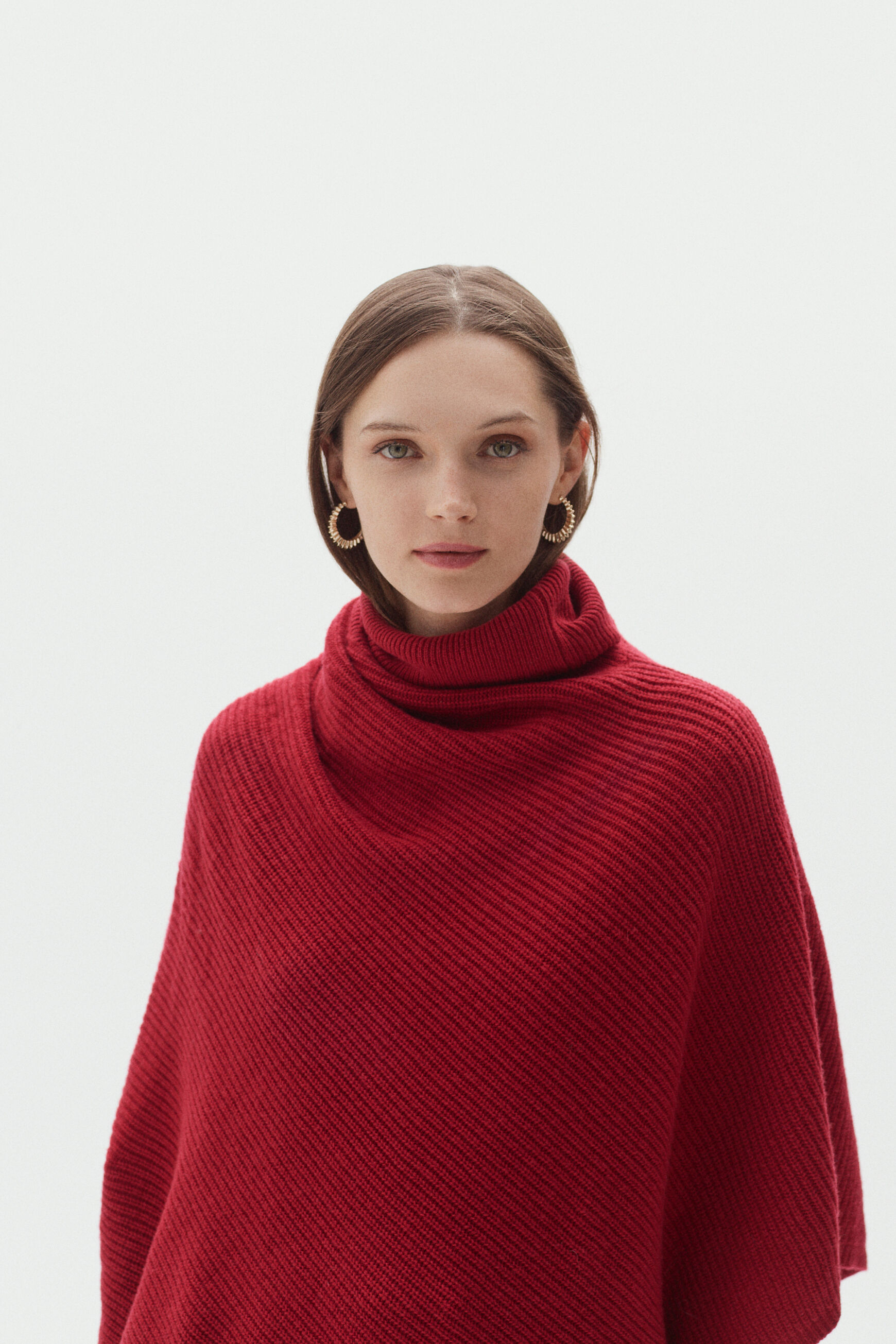 poncho bill 100% laine rouge fonce femme