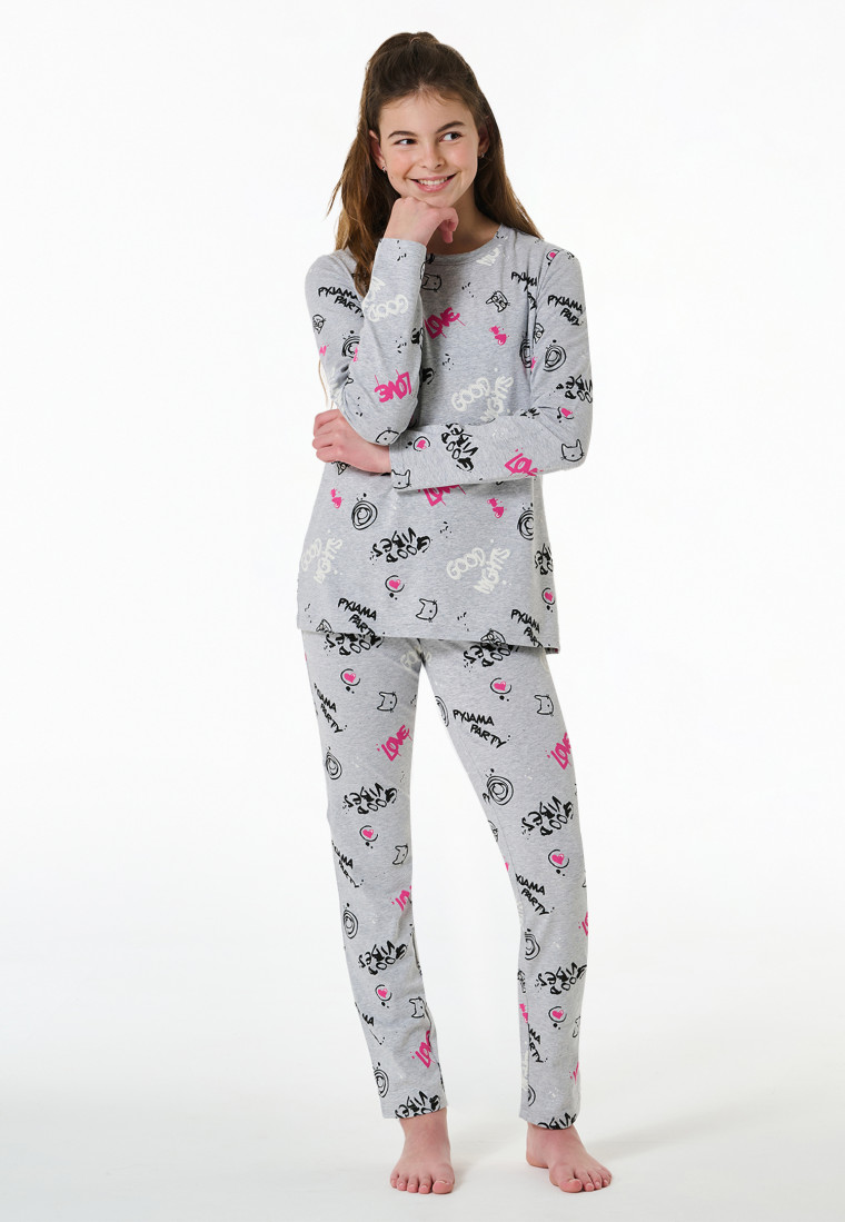 Schlafanzug lang Graffiti grau-meliert - Nightwear