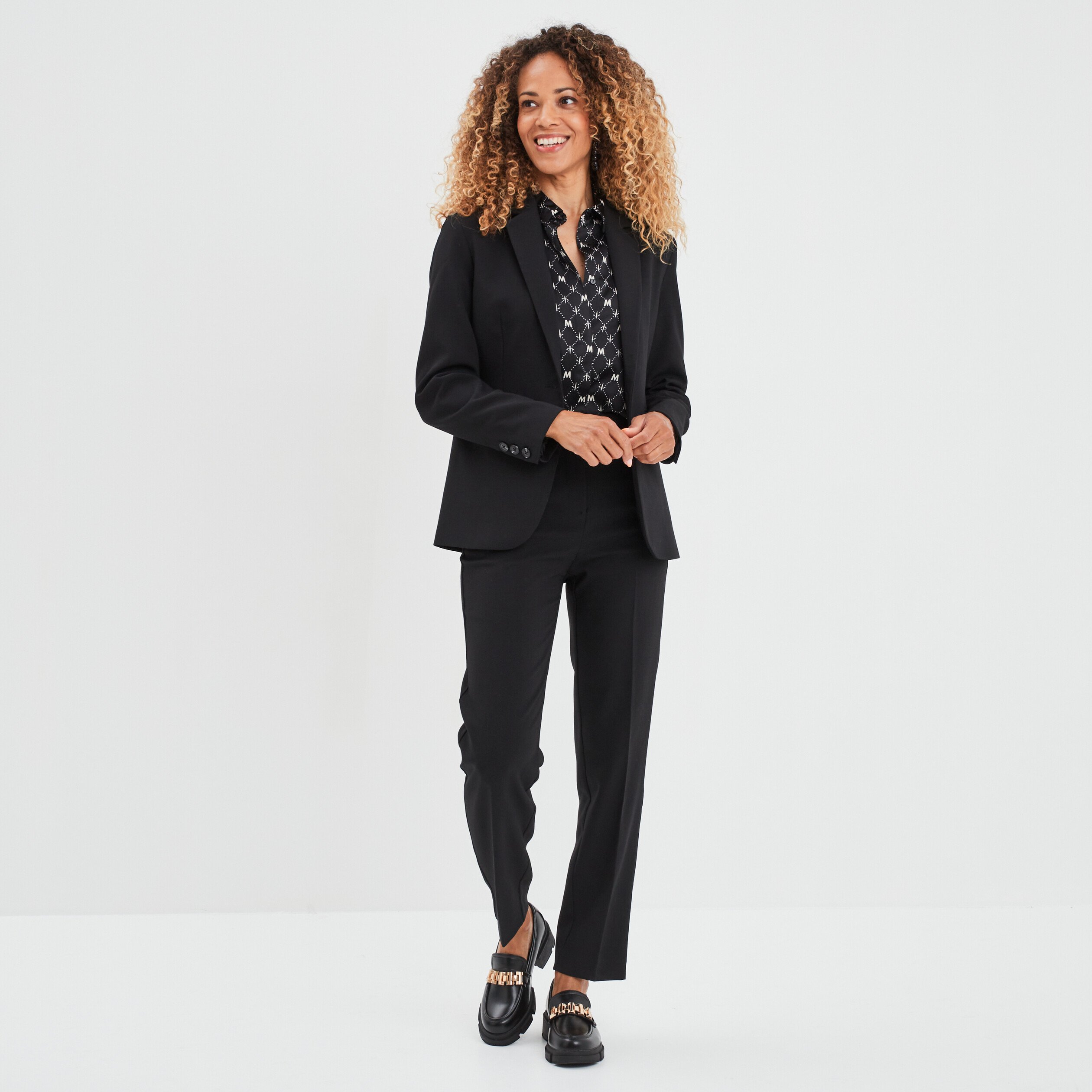 Veste droite boutonnée manches longues noir femme | La Halle