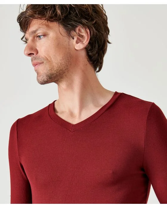 T-shirt col V fine côte Thermolactyl Sensitive, manches longues