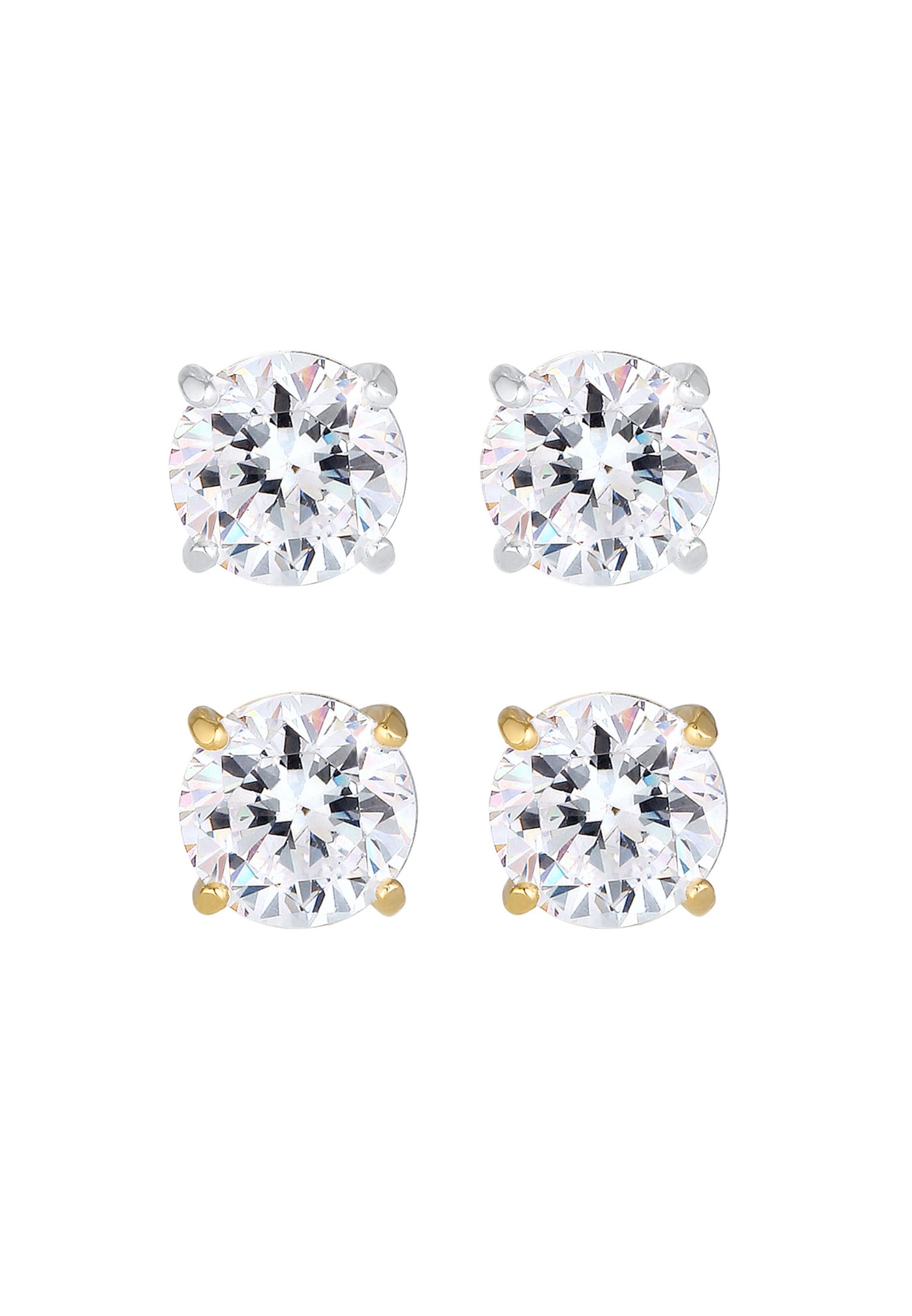 Set Elli cu cercei stud cu cristale bicolore minimaliste pentru femei - Argint placat cu aur (925/1000)