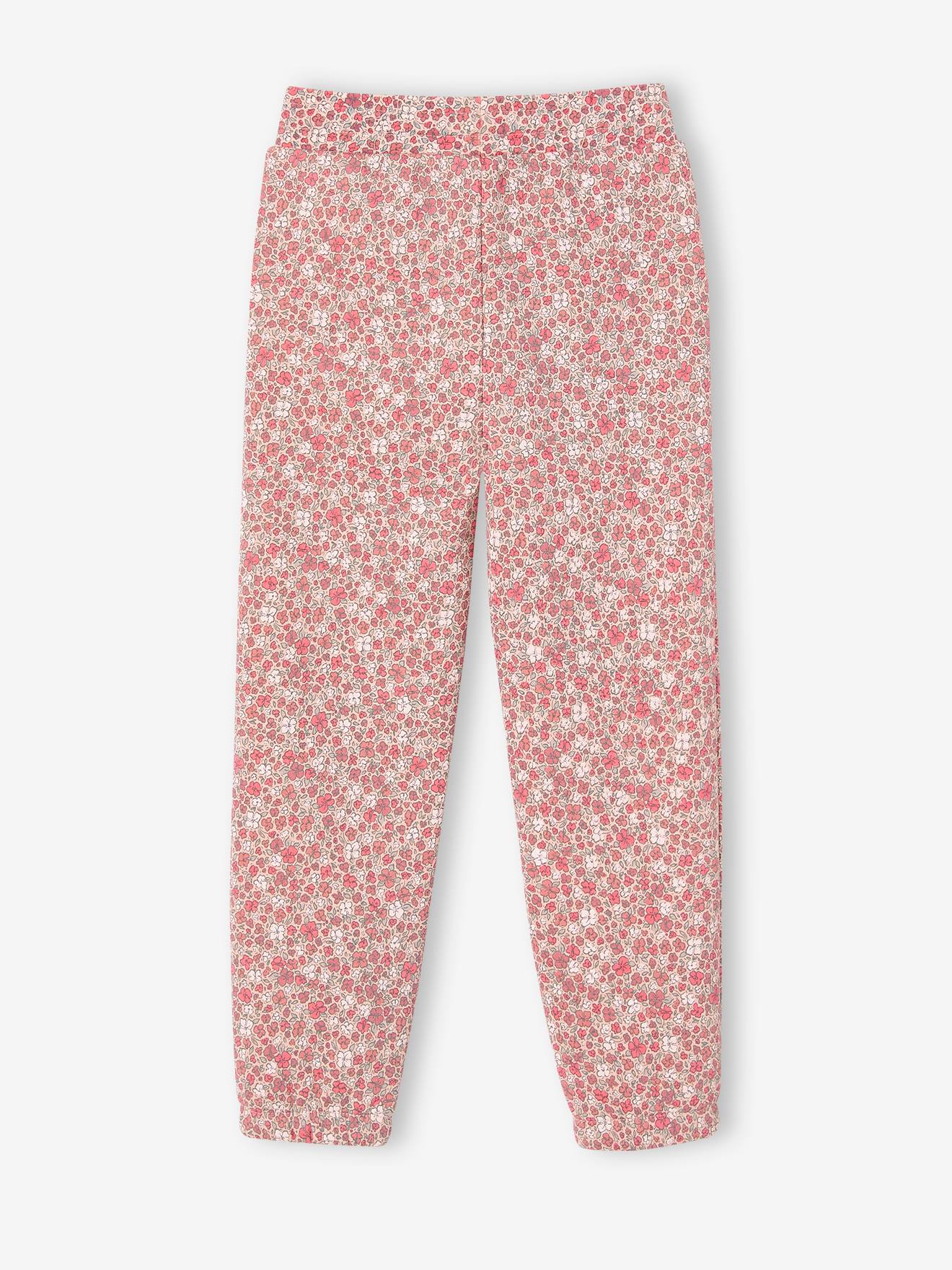 Pantalon jogging imprimé fleurs en molleton fille rose imprimé