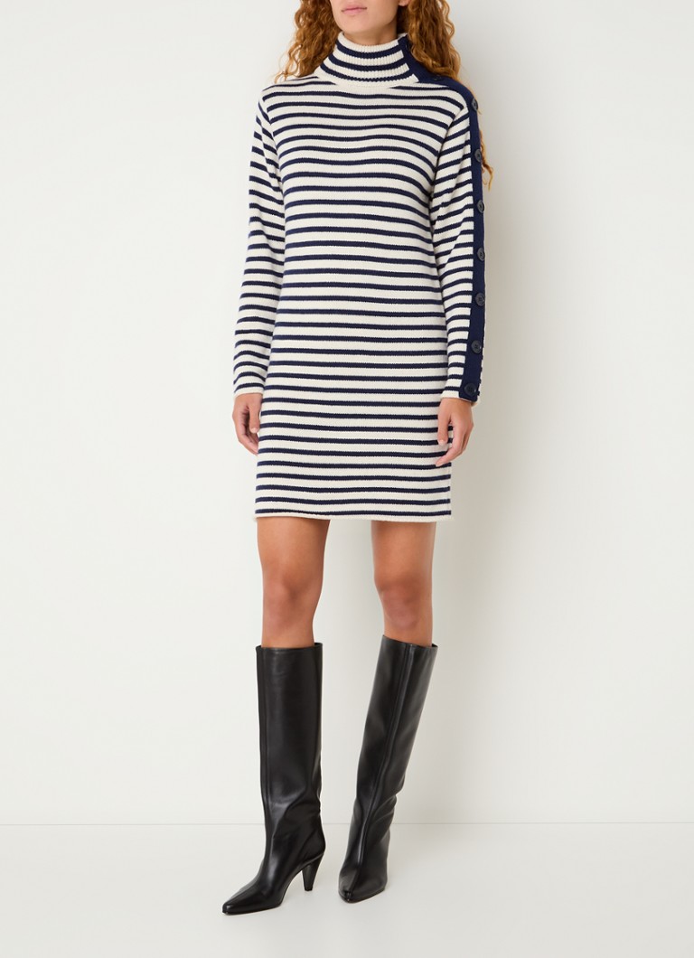 Abito midi Claudie Pierlot in maglia grossa di misto lana con righe e dettagli a bottoni.