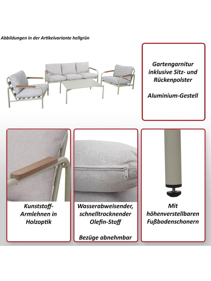 MCW Aluminium-Gartengarnitur O11, Hellgrün Polster beige günstig kaufen onesize