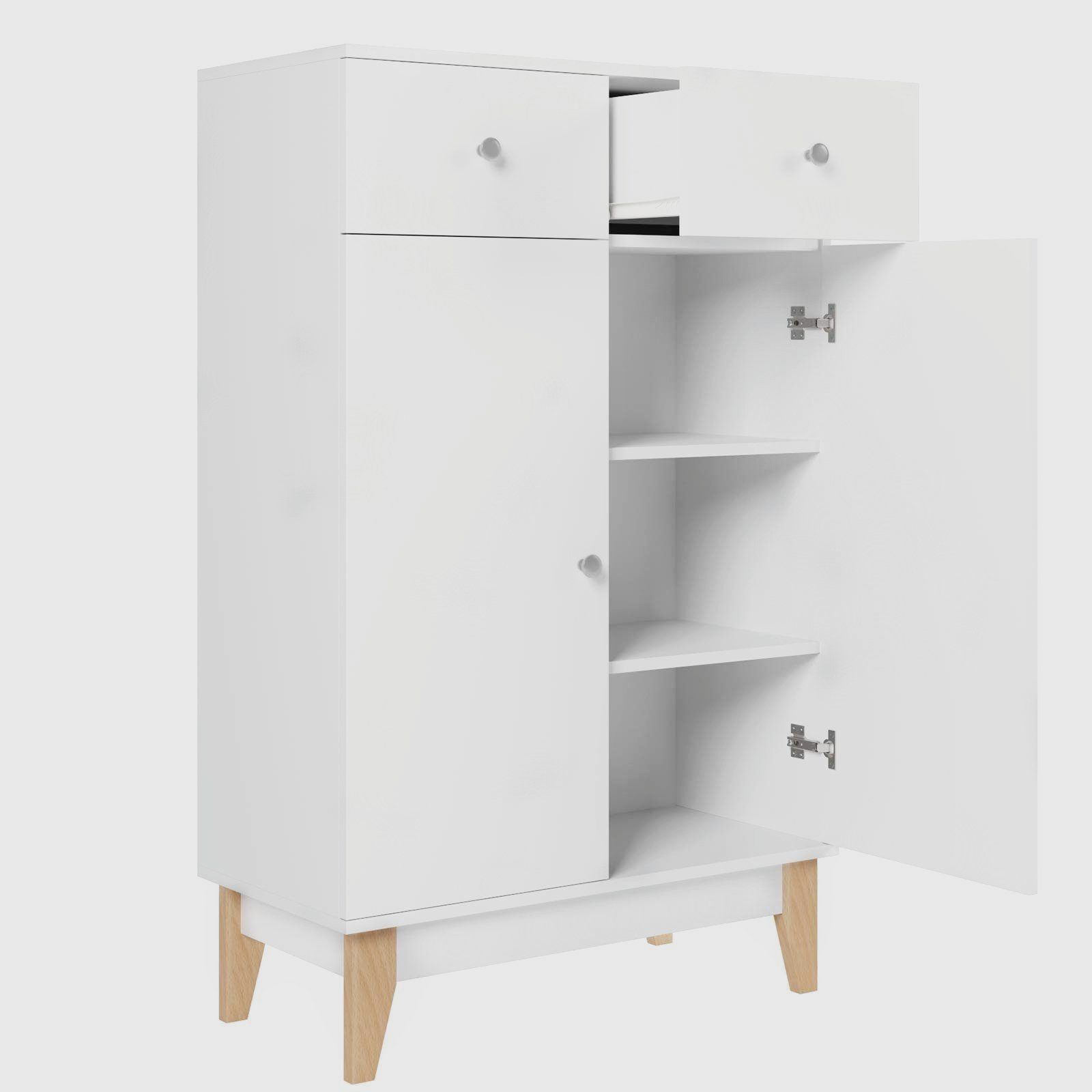 Homfa Kommode, Sideboard, Küchenschrank, mit 2 Türen und 2 Schubladen, weiß