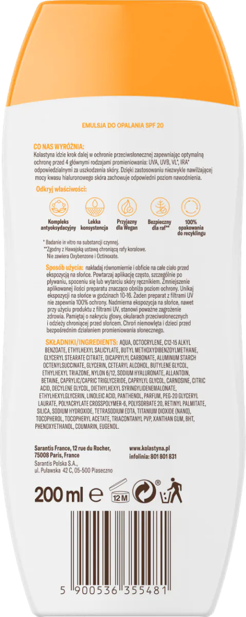 Kolastyna Sun SPF20 - Losion za sunčanje SPF 20 200 ml
