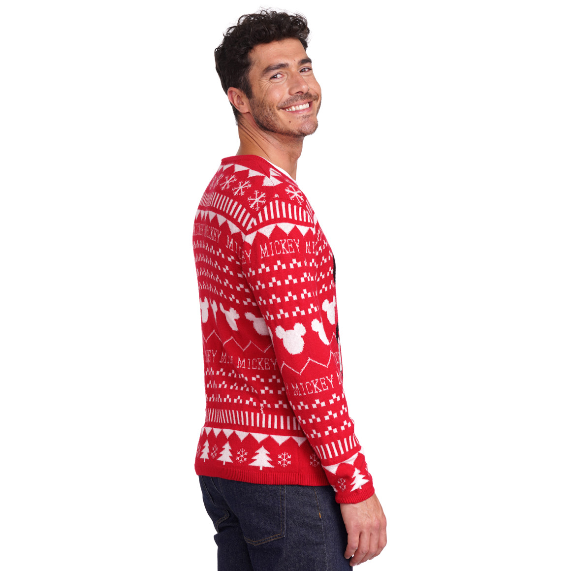 Micky Maus Weihnachtsstrickpullover rot / weiss