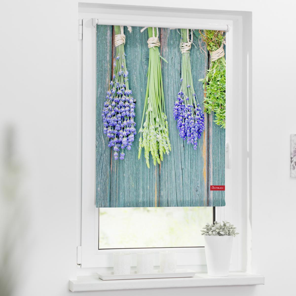 Lichtblick Rollo Klemmfix, ohne Bohren, blickdicht, Kräuter - Petrol, 120 x 150 cm (B x L)