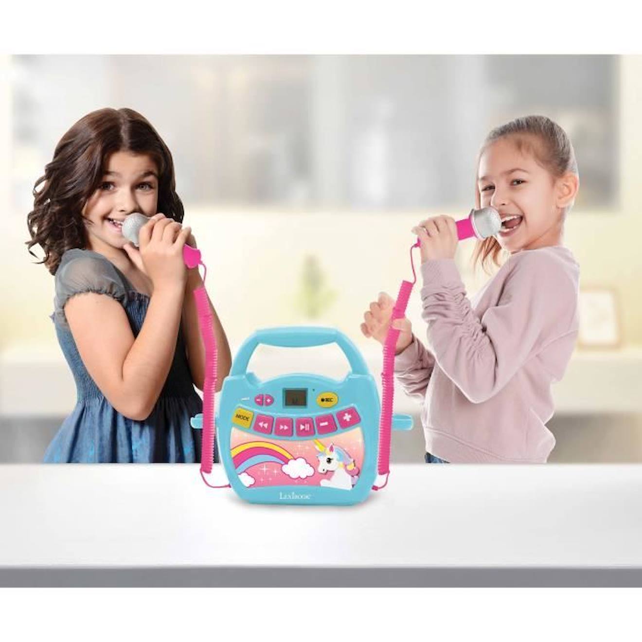 Lecteur Audio Sans Fil Portable avec 2 micros design Licorne rose