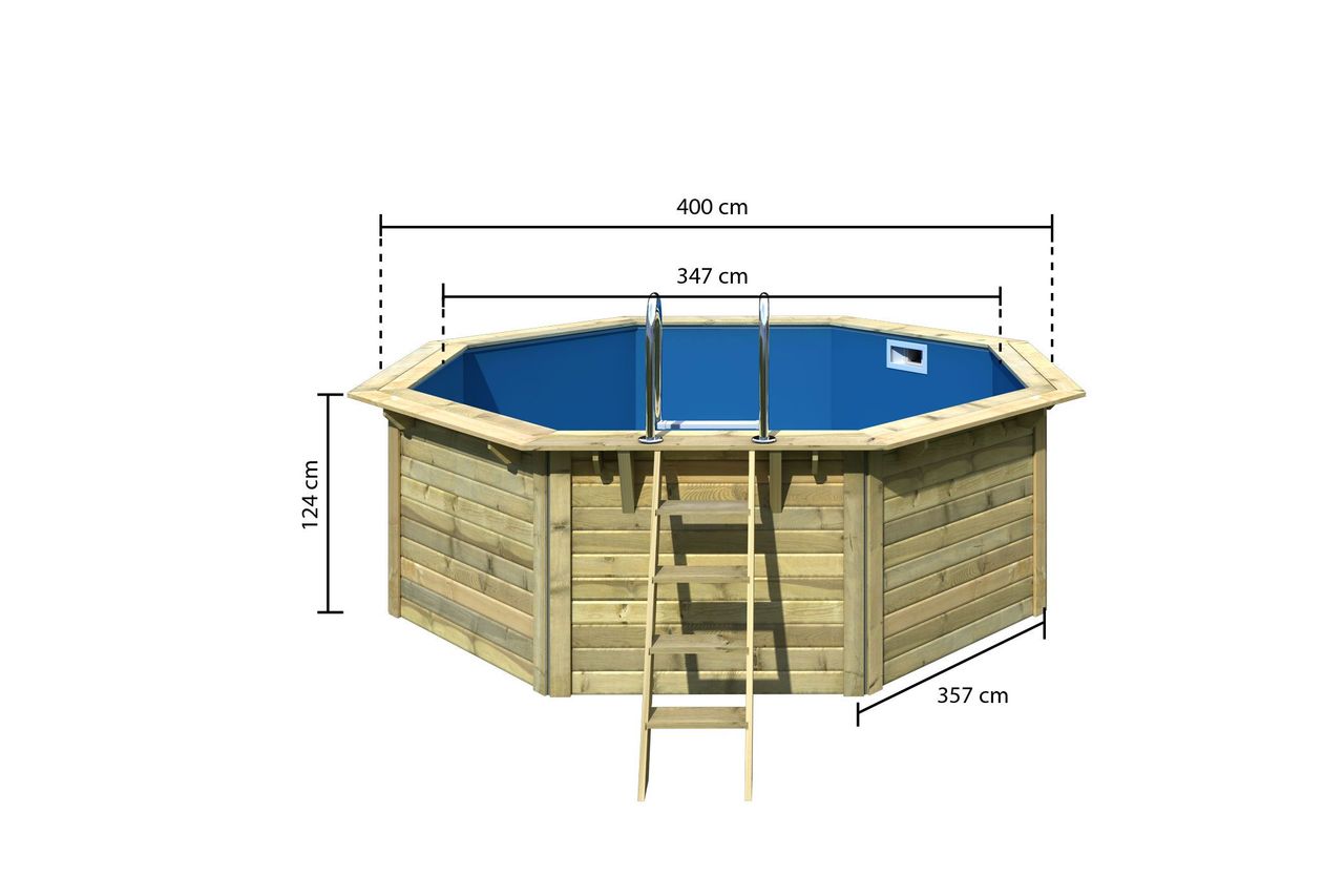 Karibu Outdoor Pool 400 x 400 cm Modell X1 Set inkl. Innenhülle, Skimmer & Filteranlage - Kesseldruckimprägniert