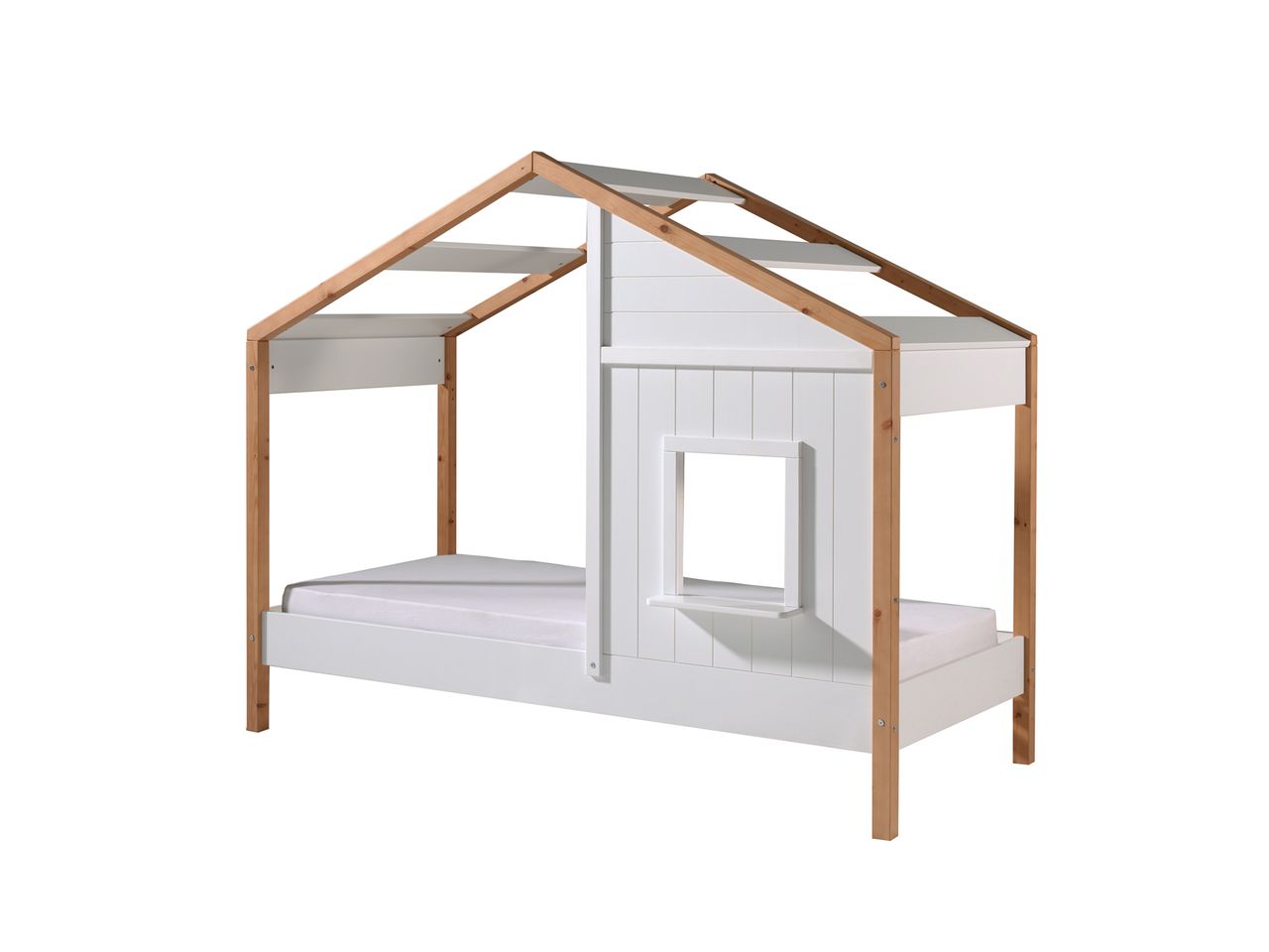 VIPACK Landhausbett BABS mit Liegefläche 90 x 200 cm, inkl. Lattenrost, Ausf. teilmassiv Kiefer, Farbe Oak/Weiß