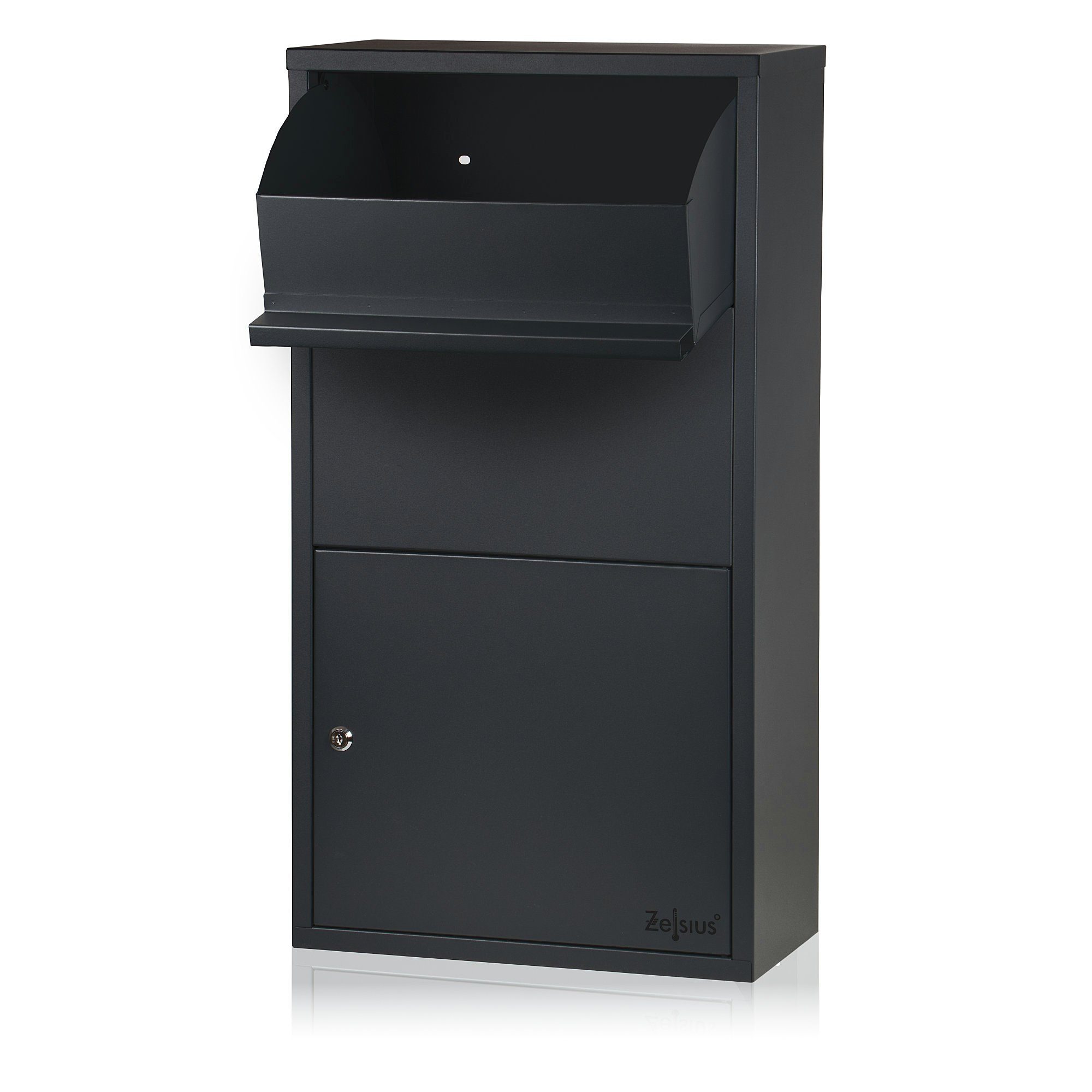 Zelsius Paketbriefkasten Merkur, pulverbeschichteter Stahl mit Edelstahl, RAL7016 Anthrazit (1x Paketbriefkasten)