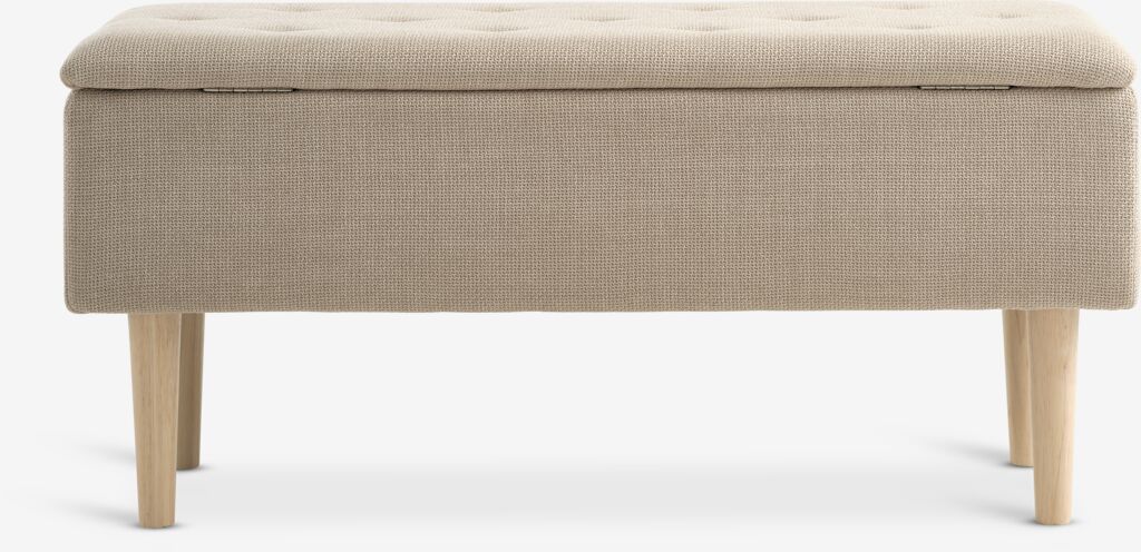 Badezimmerbank mit Stauraum, beigefarbener Stoff