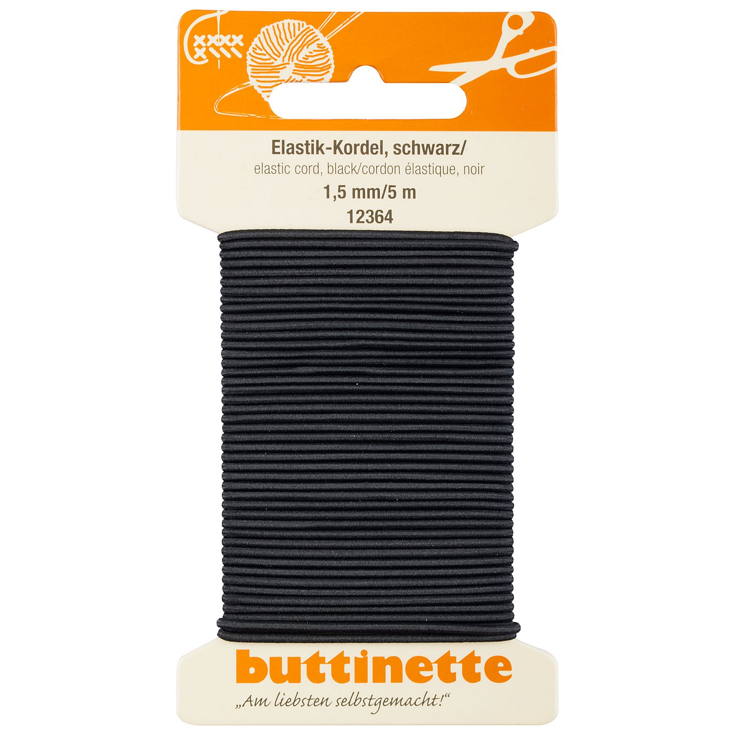 buttinette Elastik-Kordel, schwarz, Stärke: 1,5 mm, Länge: 5 m