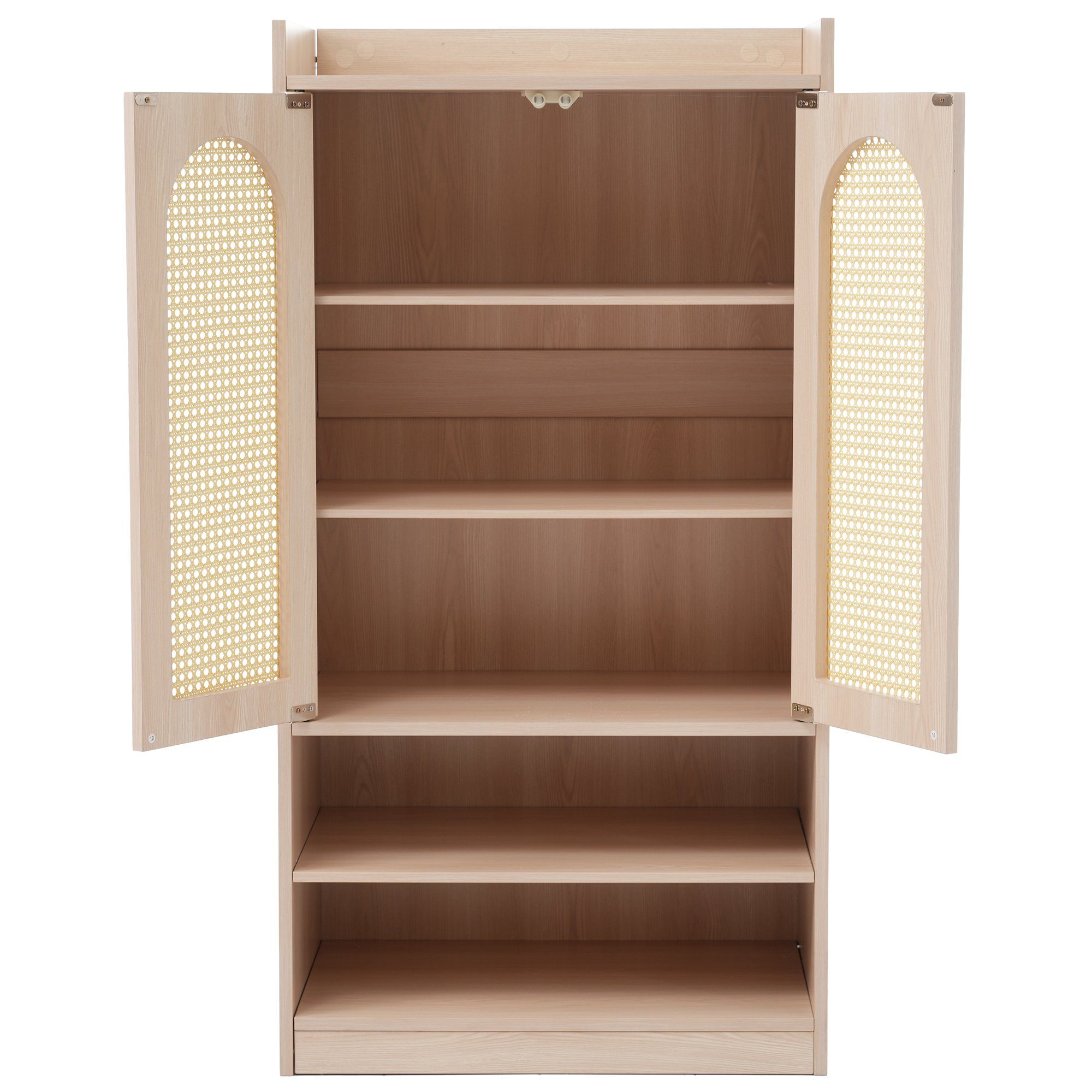 Merax Highboard mit Polyrattan-Tür, mit verstellbaren Einlegeböden, Schuhschrank Landhausstil