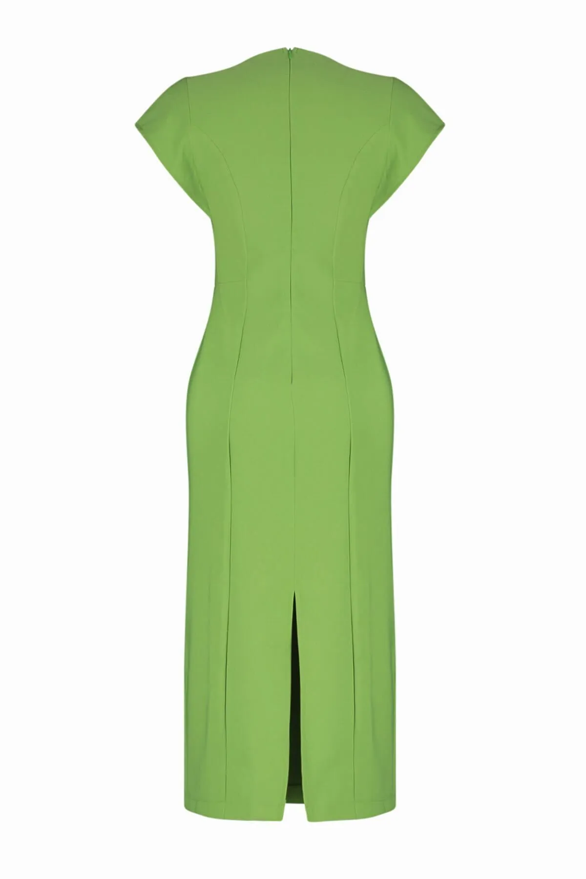 Trendyol Collection  Grünes Body-Wickel-Midikleid mit niedrigen Ärmeln und Rundhalsausschnitt aus Webstoff TWOSS24EL00608