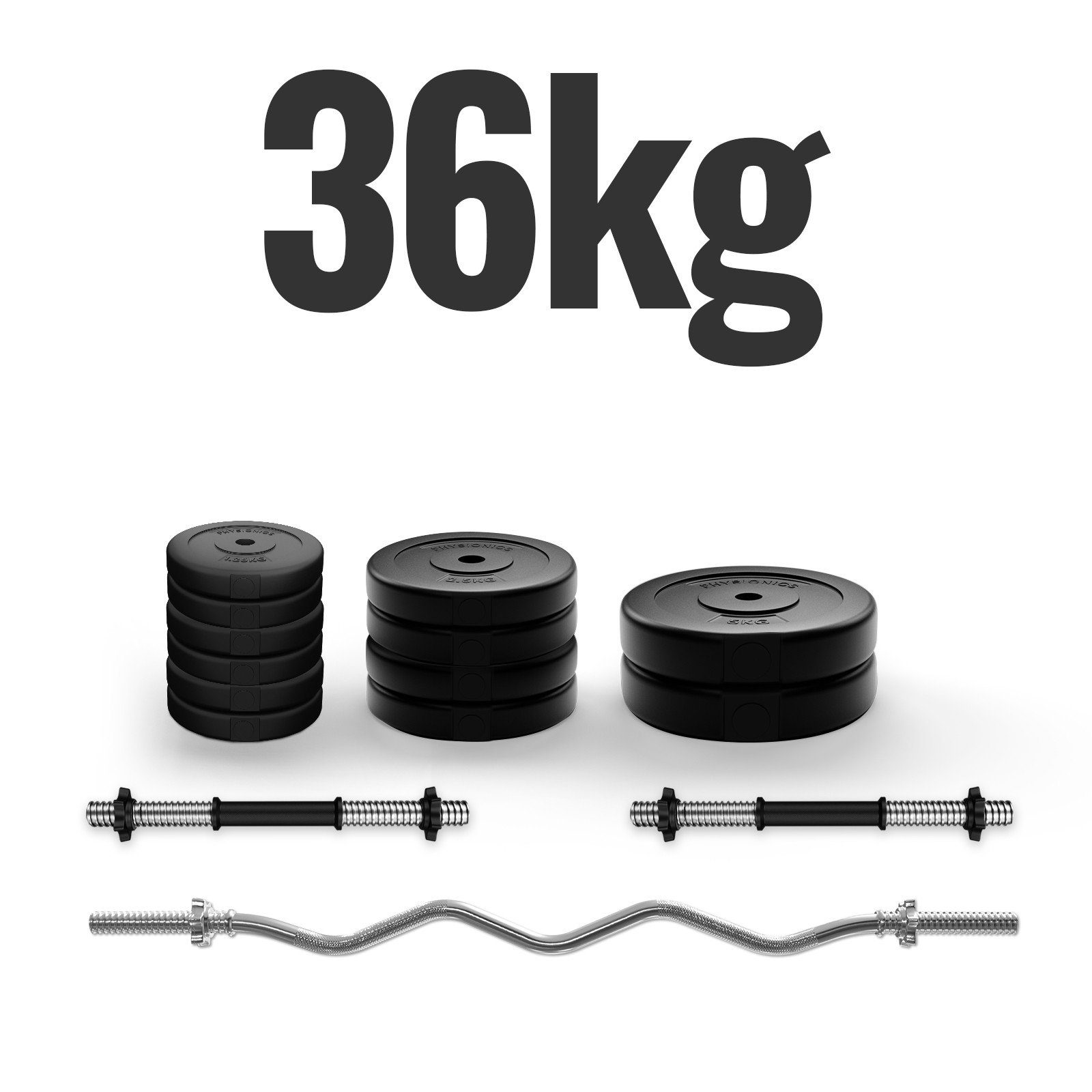 Physionics Hantel-Set SZ Stange Kurzhantelstangen Gewichte Hanteln Curlstange